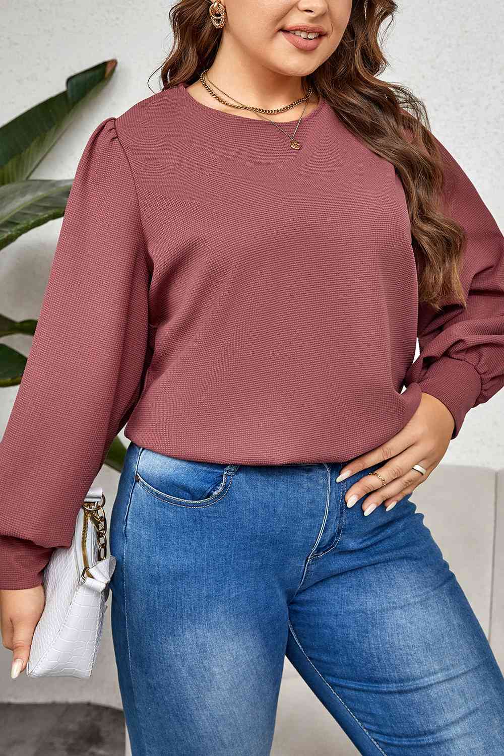 Plus Size Round Neck Puff Sleeve Top king-general-store-5710.myshopify.com