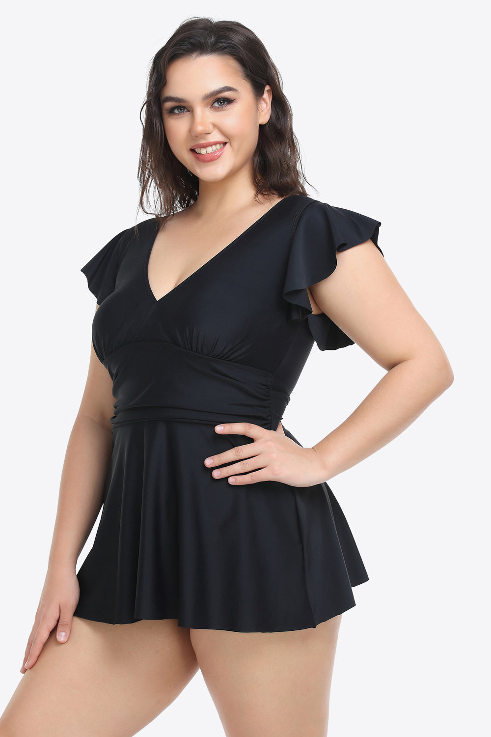 Plus Size Ruffled Plunge Swim Dress and Bottoms Set king-general-store-5710.myshopify.com