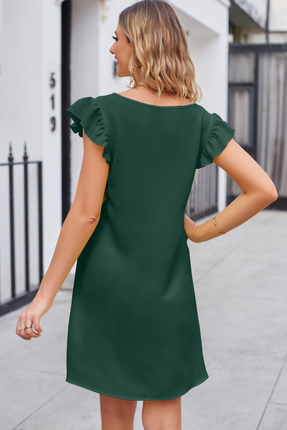 Ruffled V-Neck Flutter Sleeve Dress king-general-store-5710.myshopify.com