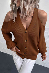 Cold Shoulder Plunge Neck Ribbed Cardigan king-general-store-5710.myshopify.com