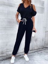 V-Neck Cold-Shoulder Jumpsuit with Pockets king-general-store-5710.myshopify.com