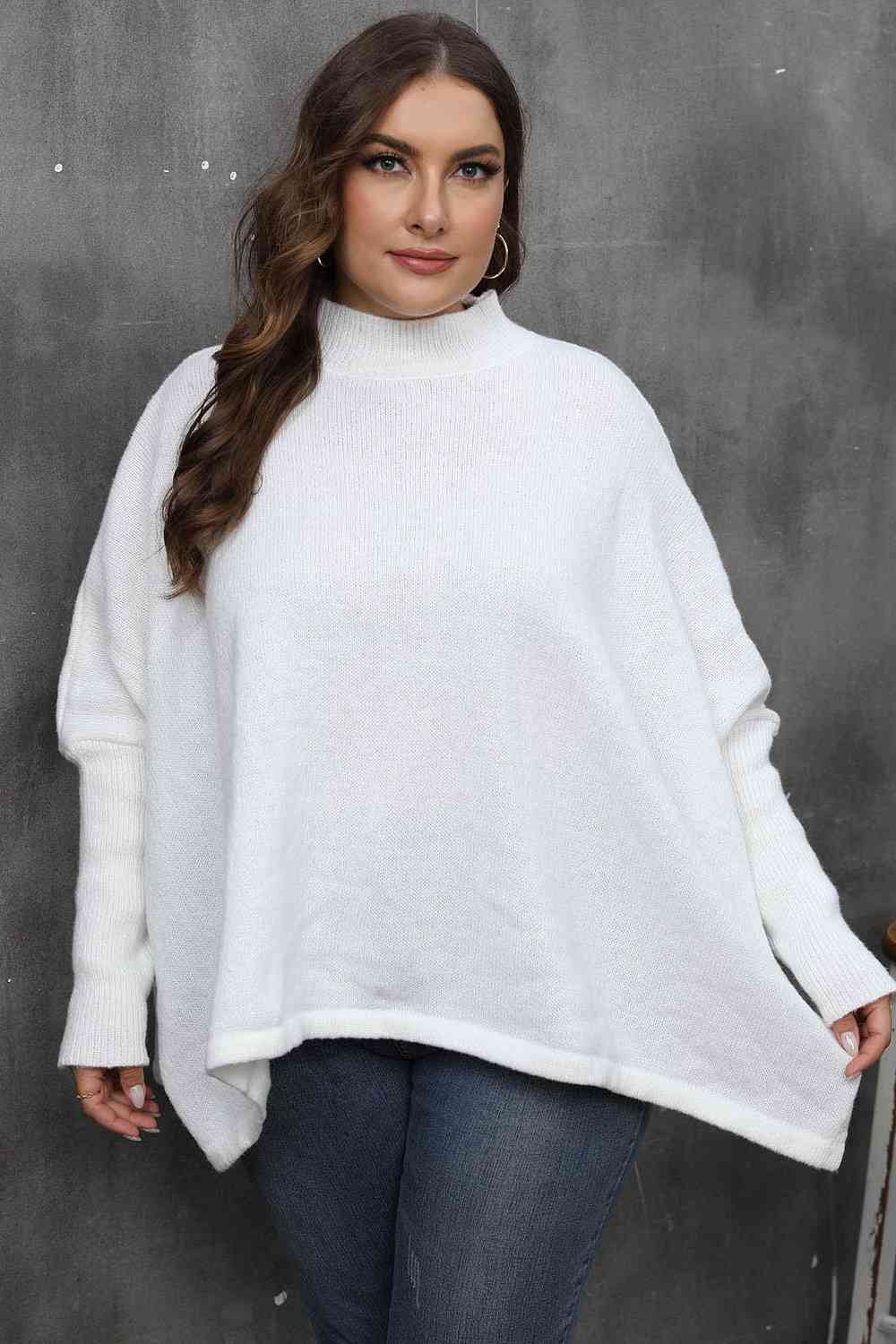 Mock Neck Raglan Sleeve Slit Sweater king-general-store-5710.myshopify.com