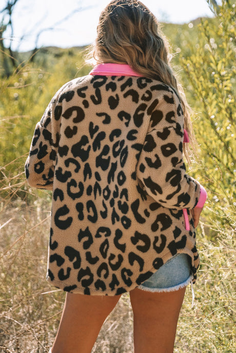 Leopard Contrast Teddy Shacket with Pockets king-general-store-5710.myshopify.com