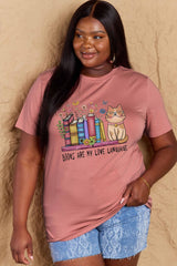 Simply Love Full Size BOOKS ARE MY LOVE LANGUAGE Graphic Cotton Tee king-general-store-5710.myshopify.com