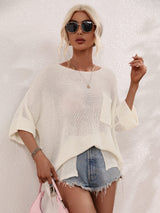 Boat Neck Cuffed Sleeve Slit Tunic Knit Top king-general-store-5710.myshopify.com