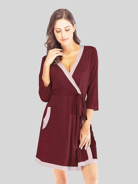 Tie Waist Surplice Neck Robe with Pockets king-general-store-5710.myshopify.com