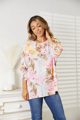 Double Take Floral Round Neck Three-Quarter Sleeve Top king-general-store-5710.myshopify.com