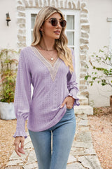 Eyelet V-Neck Smocked Flounce Sleeve Blouse king-general-store-5710.myshopify.com