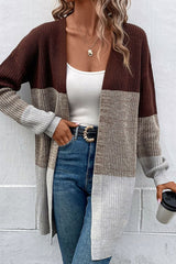 Color Block Open Front Rib-Knit Longline Cardigan king-general-store-5710.myshopify.com