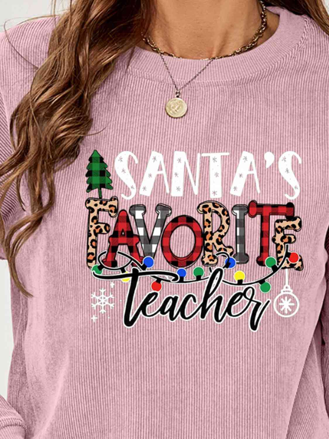 SANTA'S FAVORITE TEACHER Graphic Sweatshirt king-general-store-5710.myshopify.com