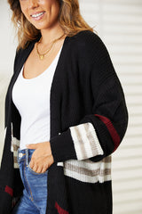 Double Take Striped Rib-Knit Drop Shoulder Open Front Cardigan king-general-store-5710.myshopify.com