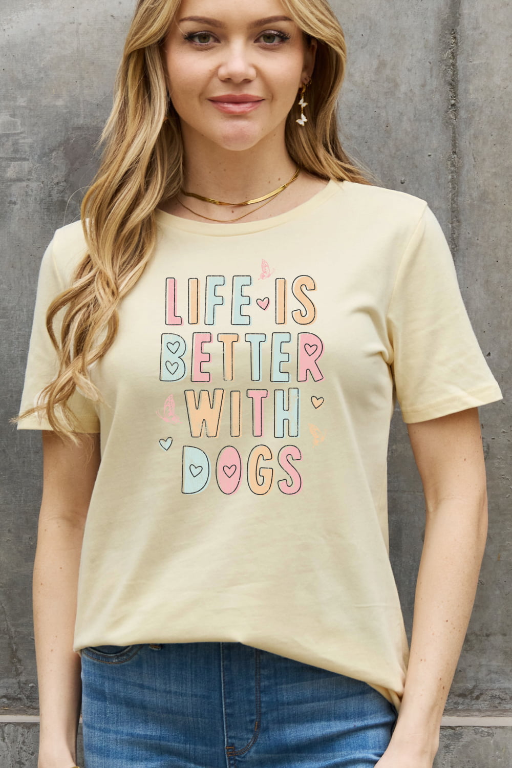 Simply Love Full Size LIFE IS BETTER WITH DOGS Graphic Cotton Tee king-general-store-5710.myshopify.com