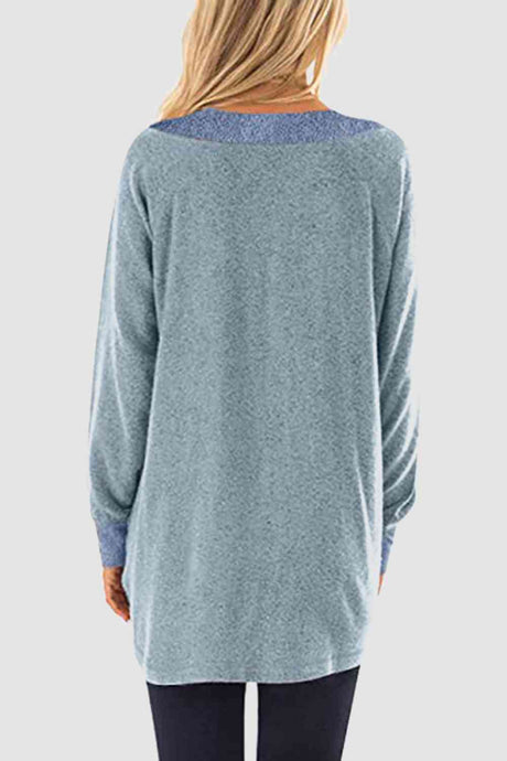 V-Neck Long Sleeve Sweatshirt with Pockets king-general-store-5710.myshopify.com