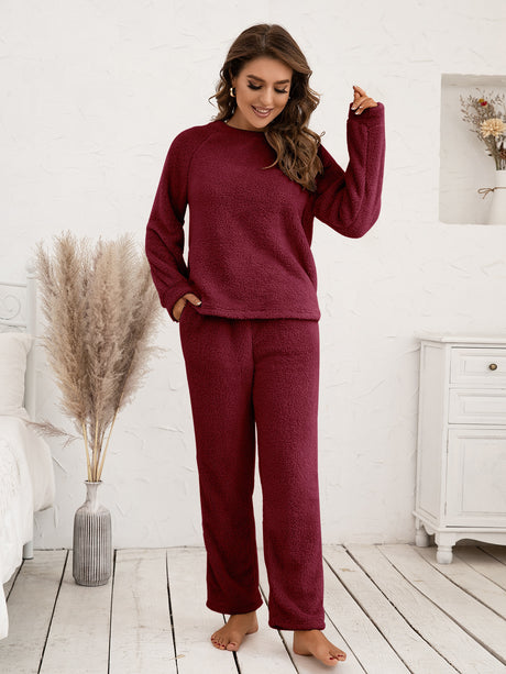 Teddy Long Sleeve Top and Pants Lounge Set king-general-store-5710.myshopify.com