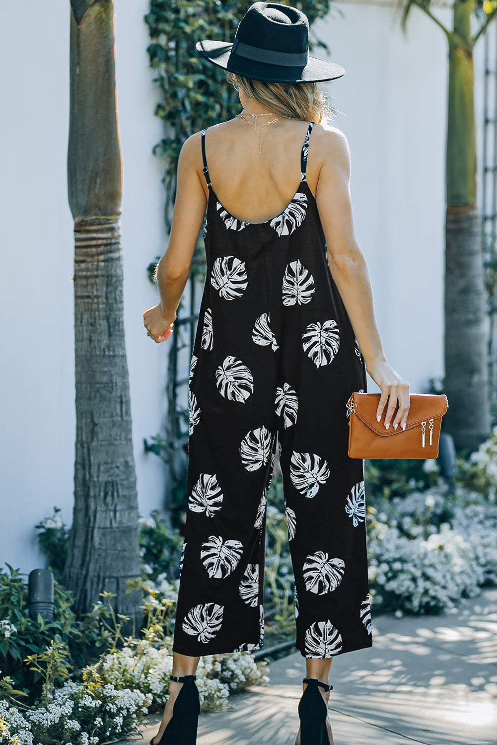 Botanical Print Spaghetti Strap Cropped Jumpsuit king-general-store-5710.myshopify.com