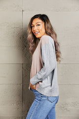 Double Take Color Block V-Neck Ribbed Trim Sweater king-general-store-5710.myshopify.com