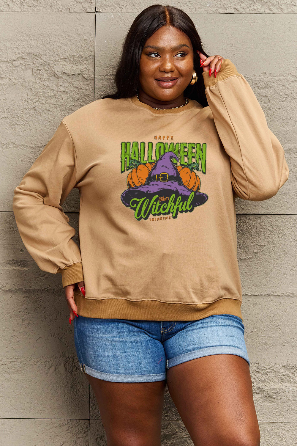 Simply Love Full Size Witch Hat Graphic Sweatshirt king-general-store-5710.myshopify.com