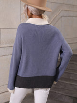 Double Take Color Block Half-Zip Dropped Shoulder Knit Pullover king-general-store-5710.myshopify.com