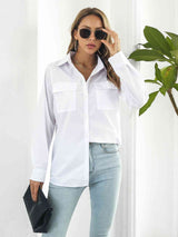 Collared Neck Buttoned Shirt with Pockets king-general-store-5710.myshopify.com