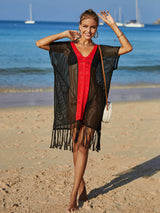 Contrast Fringe Trim Openwork Cover-Up Dress king-general-store-5710.myshopify.com