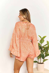 Double Take Printed Flare Sleeve Surplice Romper king-general-store-5710.myshopify.com