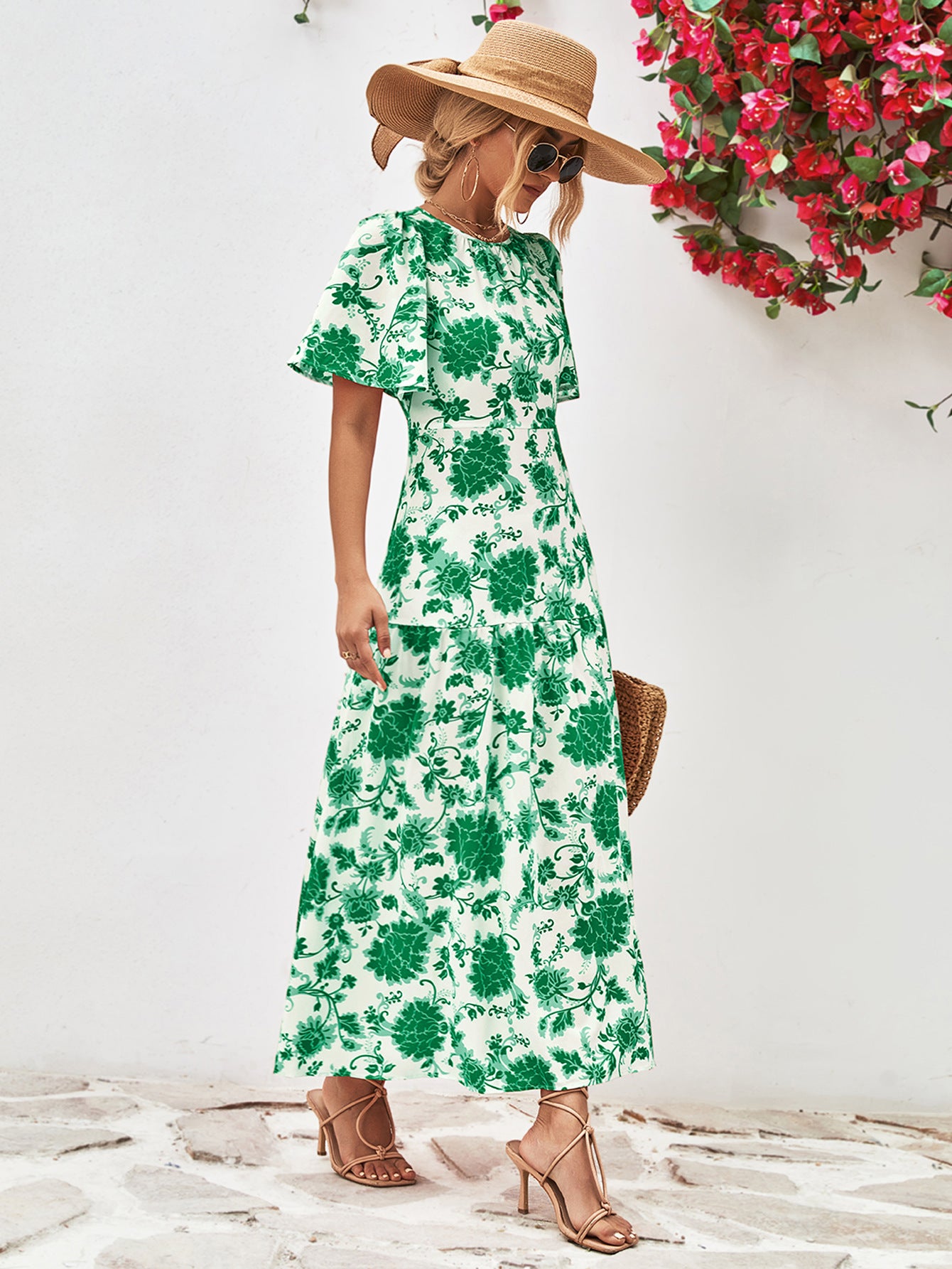 Floral Round Neck Tied Open Back Dress king-general-store-5710.myshopify.com