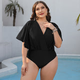 Plus Size Ruched Surplice Neck One-Piece Swimsuit king-general-store-5710.myshopify.com