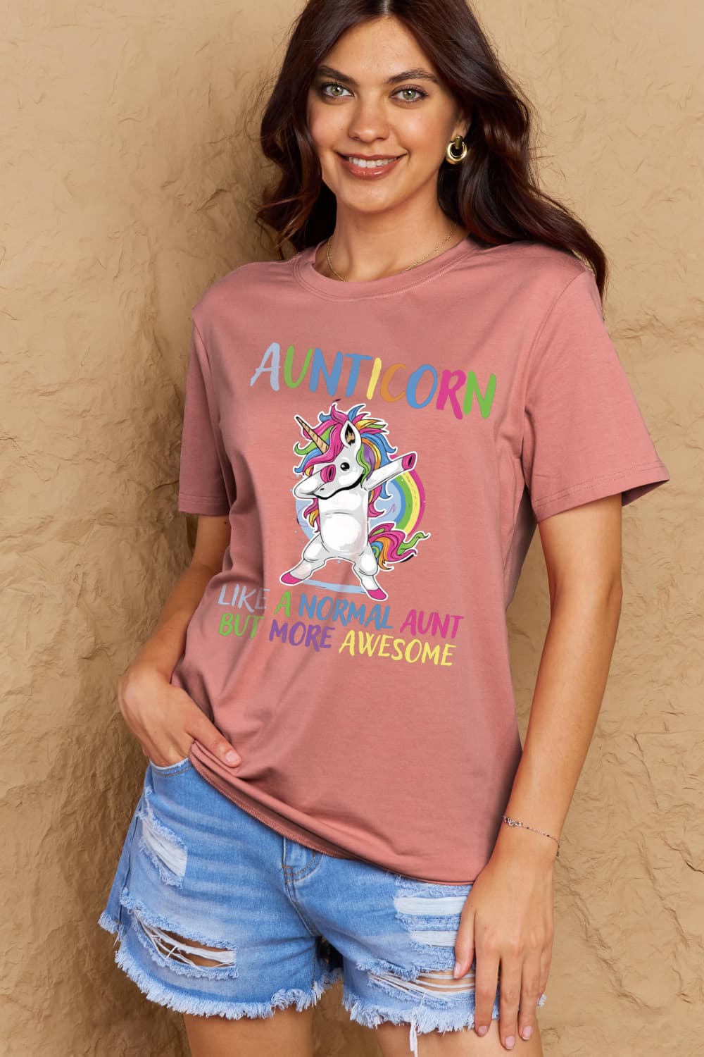 Simply Love Full Size AUNTICORN LIKE A NORMAL AUNT BUT MORE AWESOME Graphic Cotton Tee king-general-store-5710.myshopify.com
