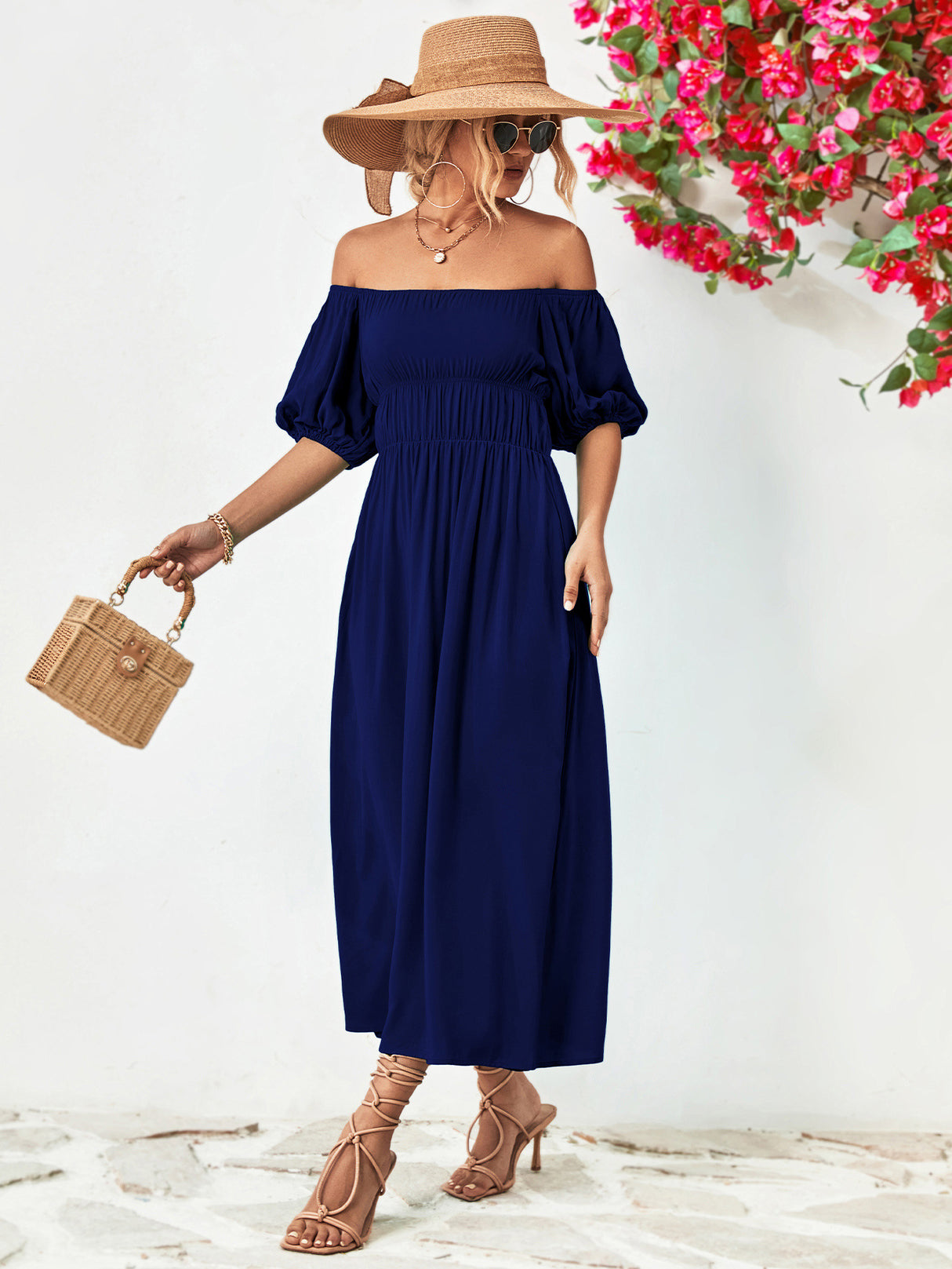 Off-Shoulder Balloon Sleeve Midi Dress king-general-store-5710.myshopify.com