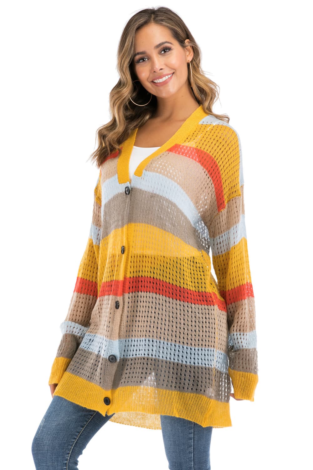 Color Block Openwork Long Sleeve Cardigan king-general-store-5710.myshopify.com