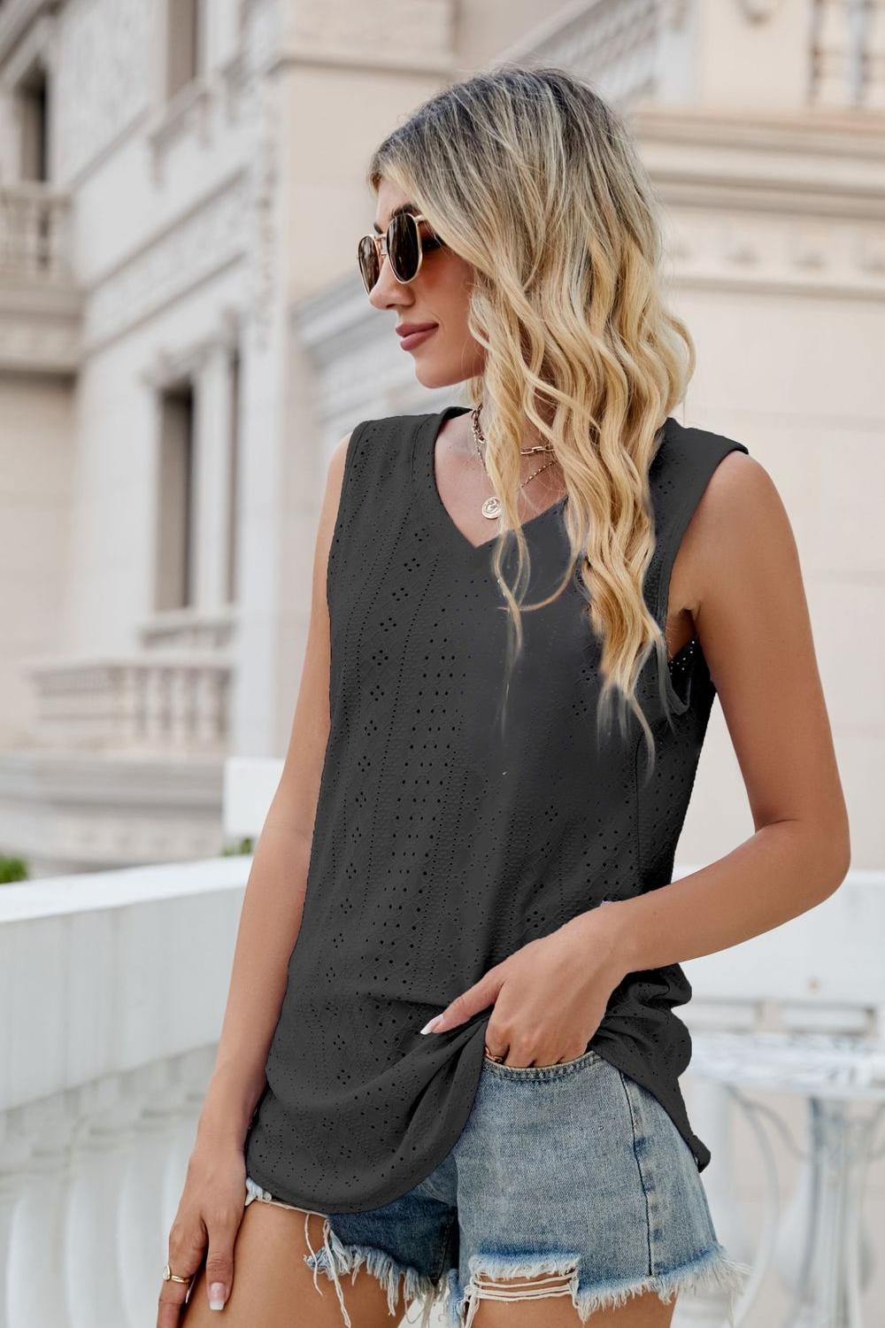 Eyelet V-Neck Tank king-general-store-5710.myshopify.com