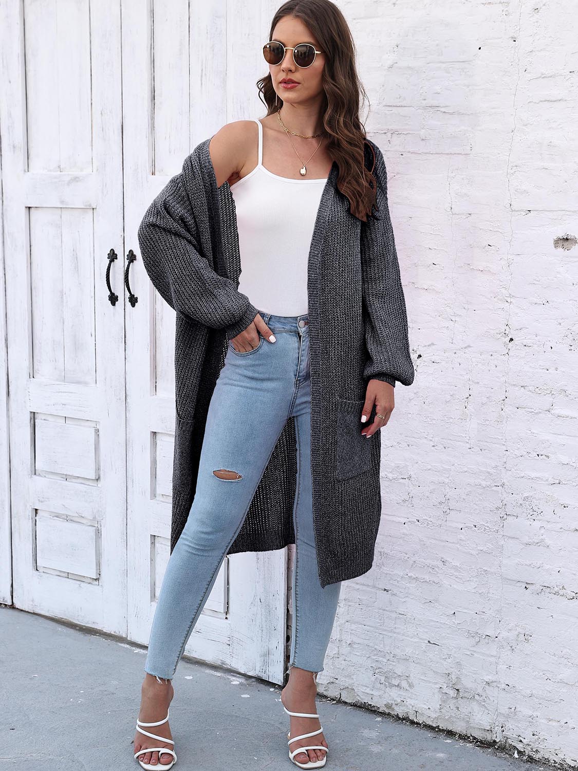 Open Front Longline Cardigan with Pockets king-general-store-5710.myshopify.com