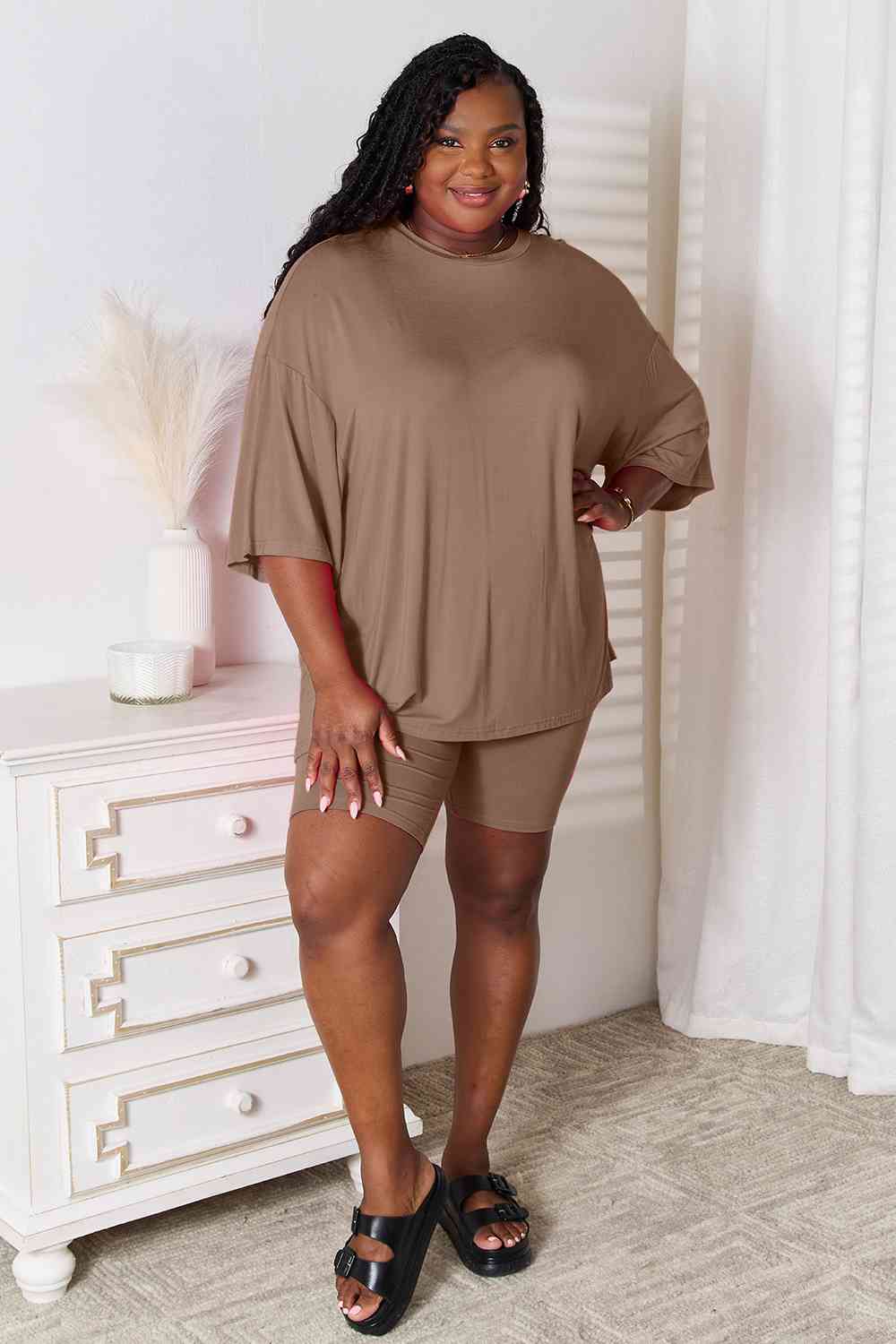 Basic Bae Full Size Soft Rayon Three-Quarter Sleeve Top and Shorts Set king-general-store-5710.myshopify.com