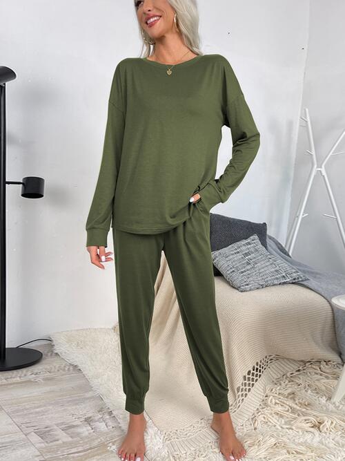 Round Neck Top and Drawstring Pants Lounge Set king-general-store-5710.myshopify.com