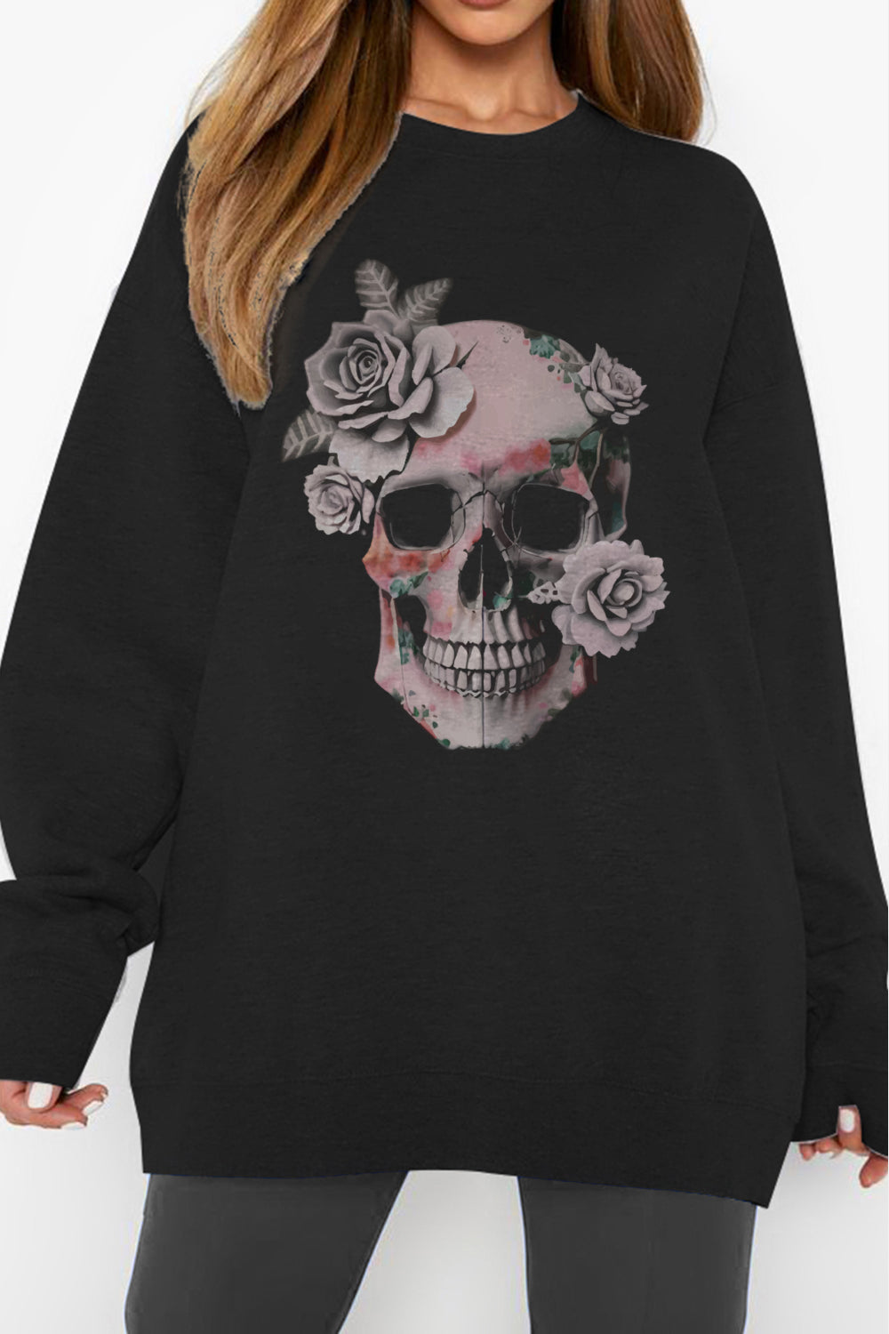 Simply Love Simply Love Full Size Dropped Shoulder SKULL Graphic Sweatshirt king-general-store-5710.myshopify.com