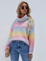 Rainbow Rib-Knit Turtleneck Drop Shoulder Sweater king-general-store-5710.myshopify.com