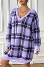 Plaid V-Neck Long Sleeve Sweater Dress king-general-store-5710.myshopify.com