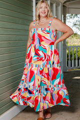 Plus Size Printed Tie Straps Straight Neck Maxi Dress king-general-store-5710.myshopify.com