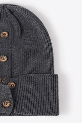 Button Detail Rib-Knit Cuff Beanie king-general-store-5710.myshopify.com