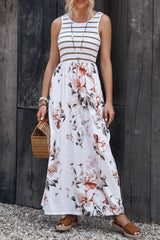 Striped Floral Round Neck Sleeveless Maxi Dress king-general-store-5710.myshopify.com