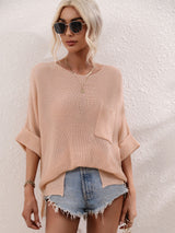 Boat Neck Cuffed Sleeve Slit Tunic Knit Top king-general-store-5710.myshopify.com
