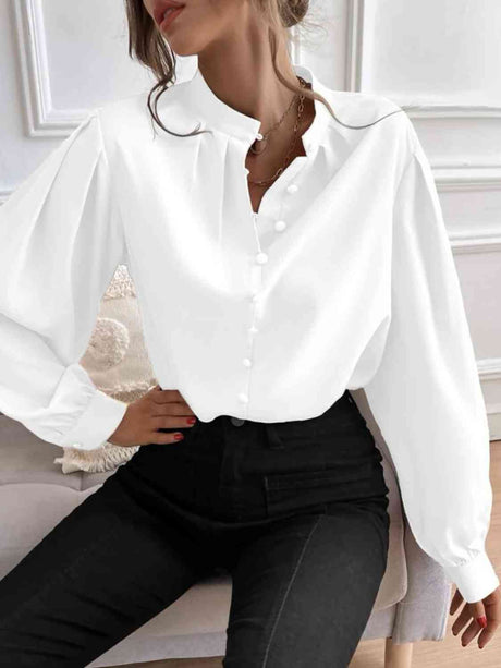 Mock Neck Button Front Shirt king-general-store-5710.myshopify.com