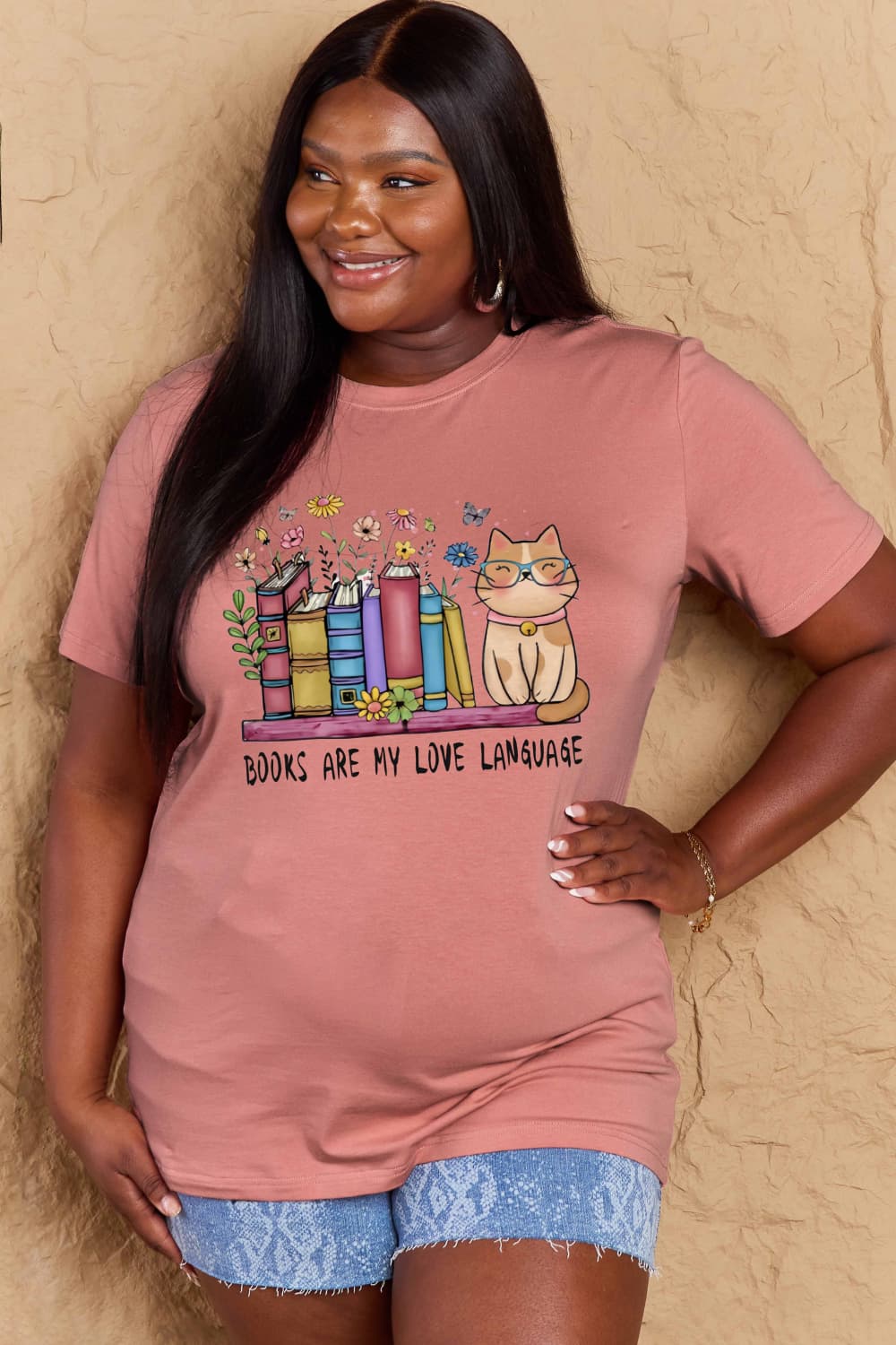 Simply Love Full Size BOOKS ARE MY LOVE LANGUAGE Graphic Cotton Tee king-general-store-5710.myshopify.com