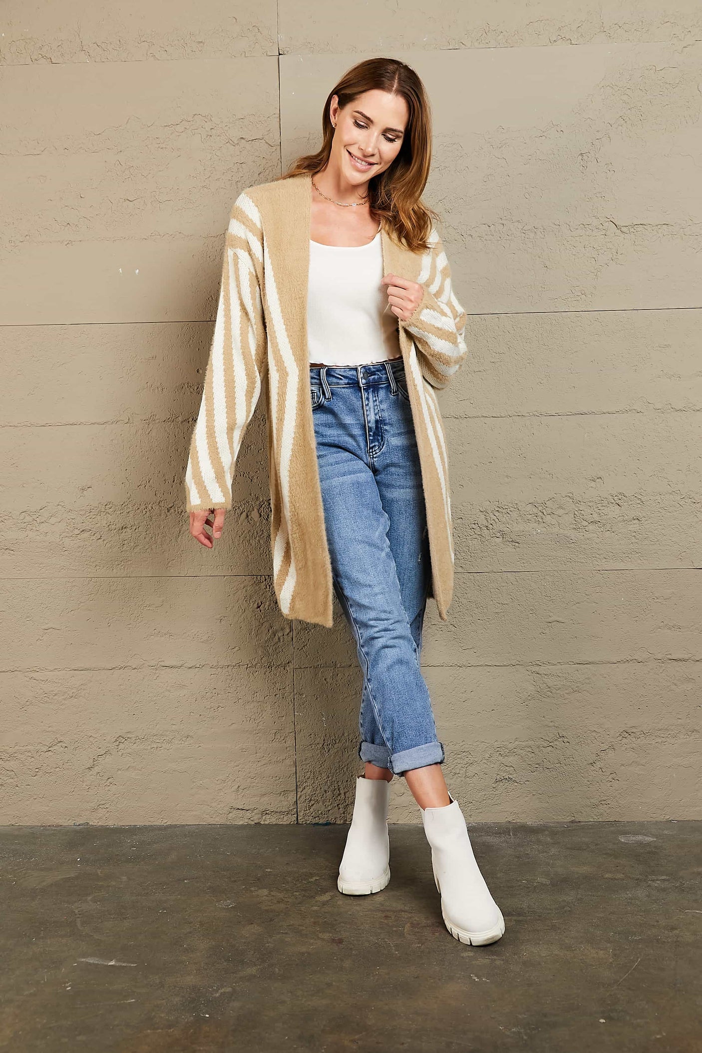 Woven Right Two-Tone Open Front Fuzzy Longline Cardigan king-general-store-5710.myshopify.com