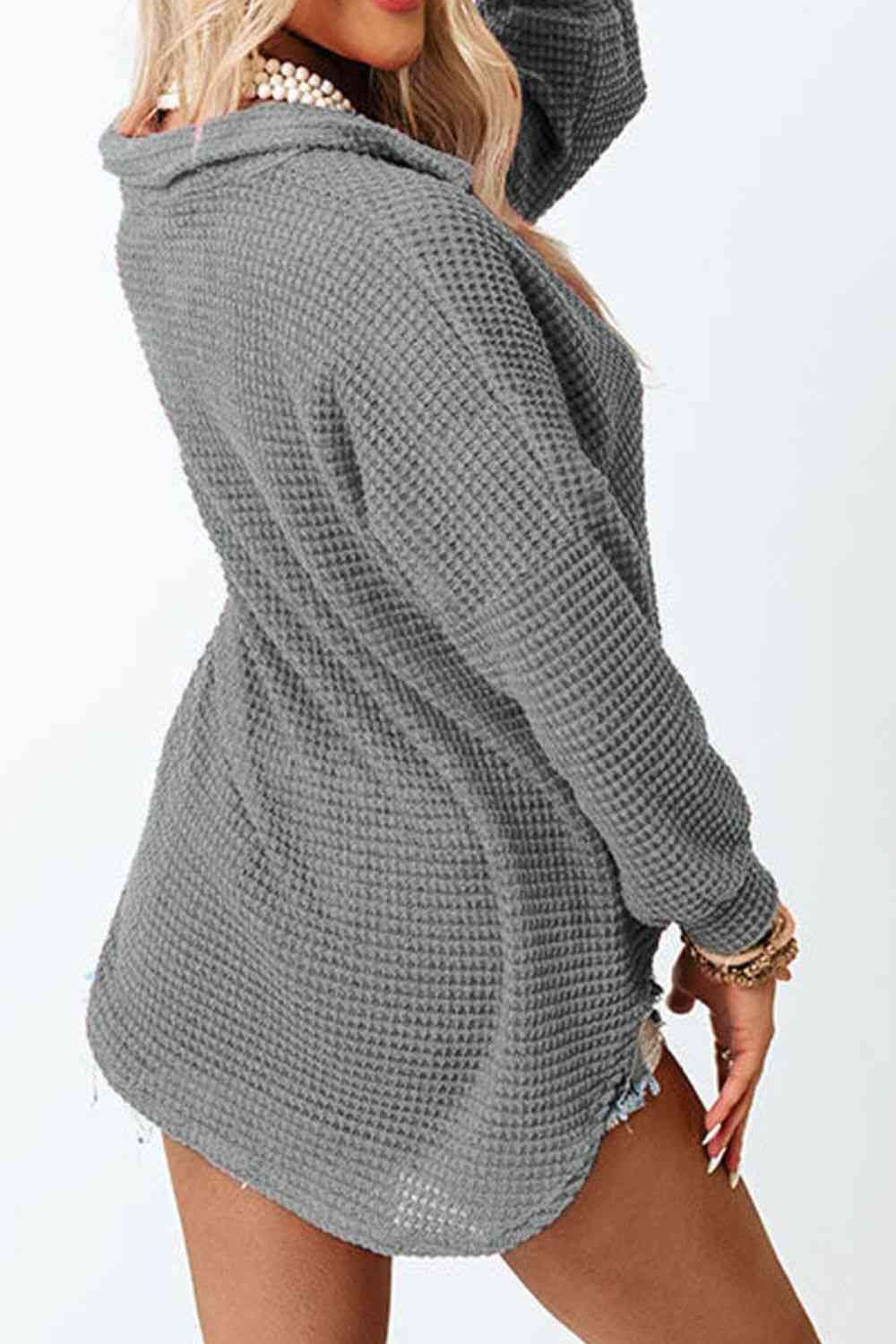 Waffle-Knit Button Up Long Sleeve Shirt with Pocket king-general-store-5710.myshopify.com