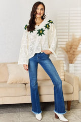 POL Floral Embroidered Pattern V-Neck Sweater king-general-store-5710.myshopify.com