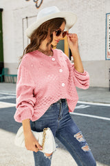 Woven Right Openwork Pompom Puff Sleeve Cardigan king-general-store-5710.myshopify.com