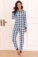 Plaid Round Neck Top and Pants Set king-general-store-5710.myshopify.com