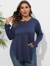 Plus Size Round Neck Long Sleeve Slit T-Shirt king-general-store-5710.myshopify.com