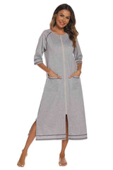 Zip Up Slit Round Neck Night Dress with Pockets king-general-store-5710.myshopify.com